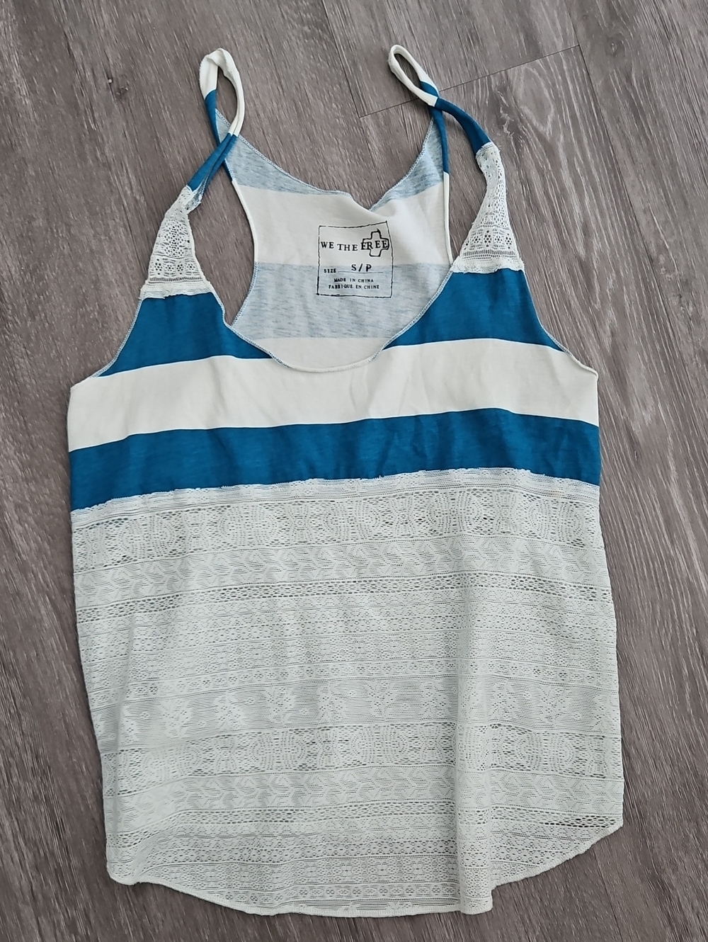 We The Free Teal and White Striped Lace-Panel Tank